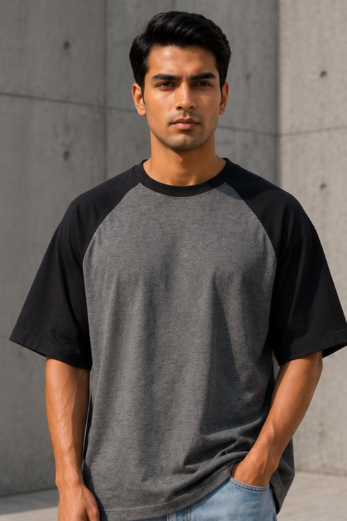 Black Charcoal Melange Oversized Raglan T-Shirt