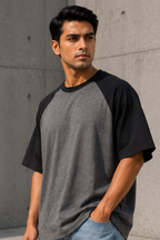 Black Charcoal Melange Oversized Raglan T-Shirt
