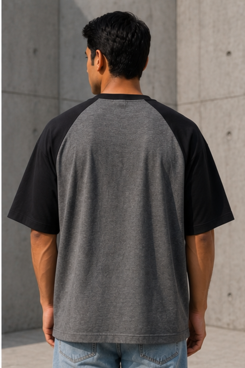 Black Charcoal Melange Oversized Raglan T-Shirt