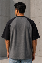 Black Charcoal Melange Oversized Raglan T-Shirt