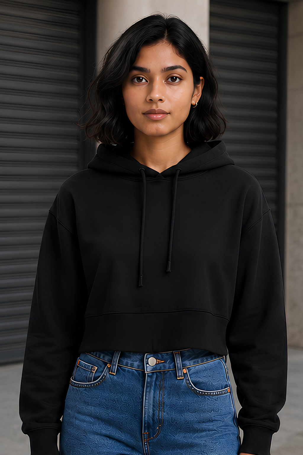 Black Female Cropped Hoodie