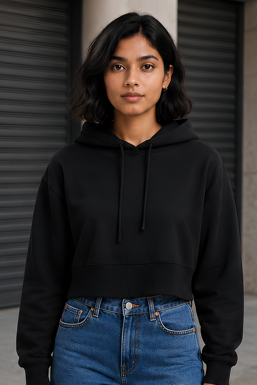 Black Female Cropped Hoodie