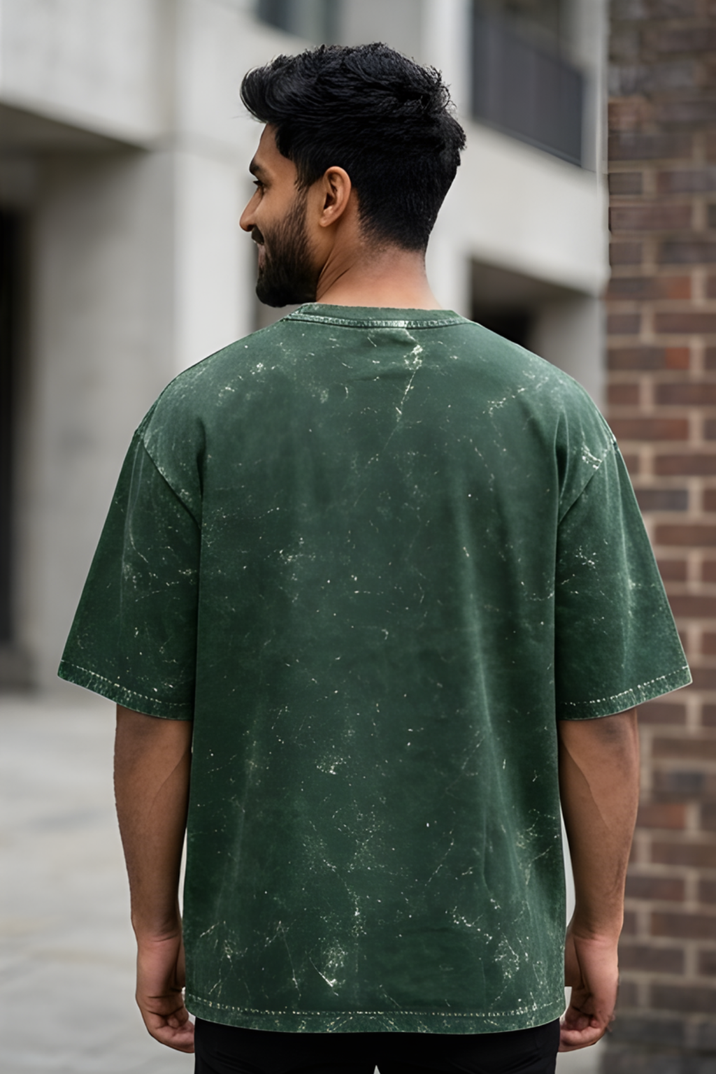 Bottle Green Acid Washed Oversized T-Shirt