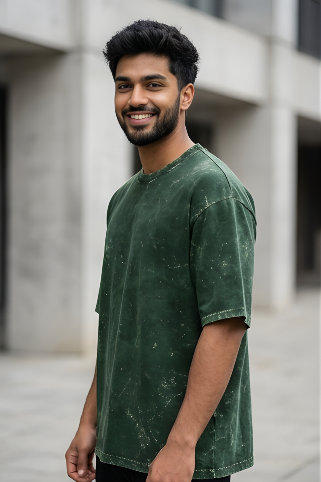 Bottle Green Acid Washed Oversized T-Shirt