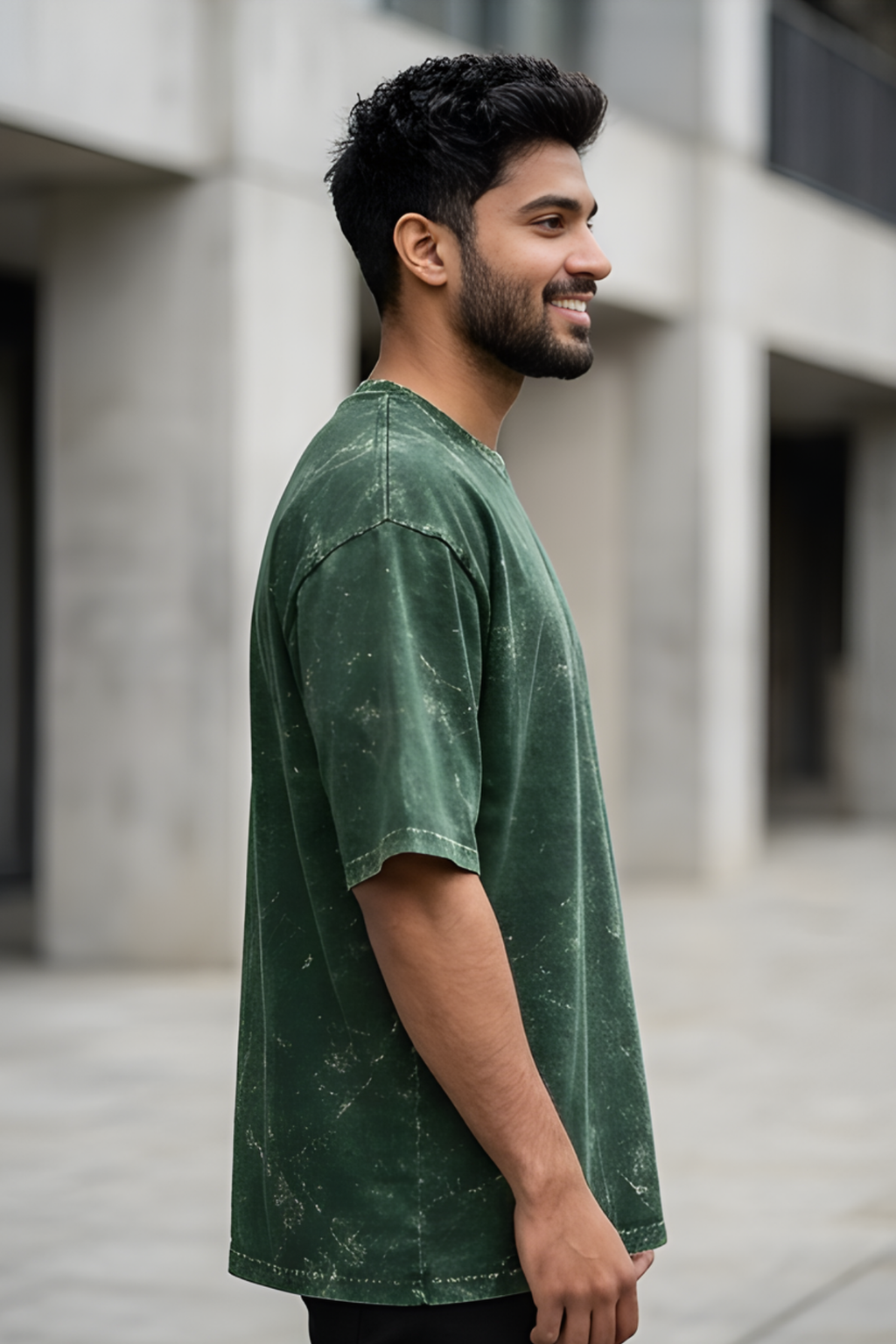Bottle Green Acid Washed Oversized T-Shirt