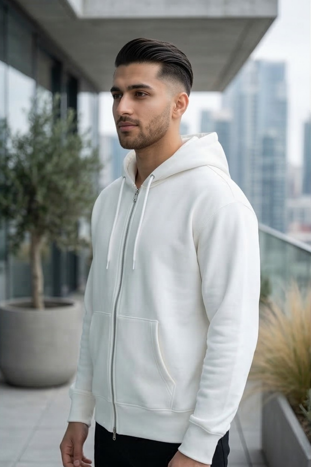White Zipper Hoodie