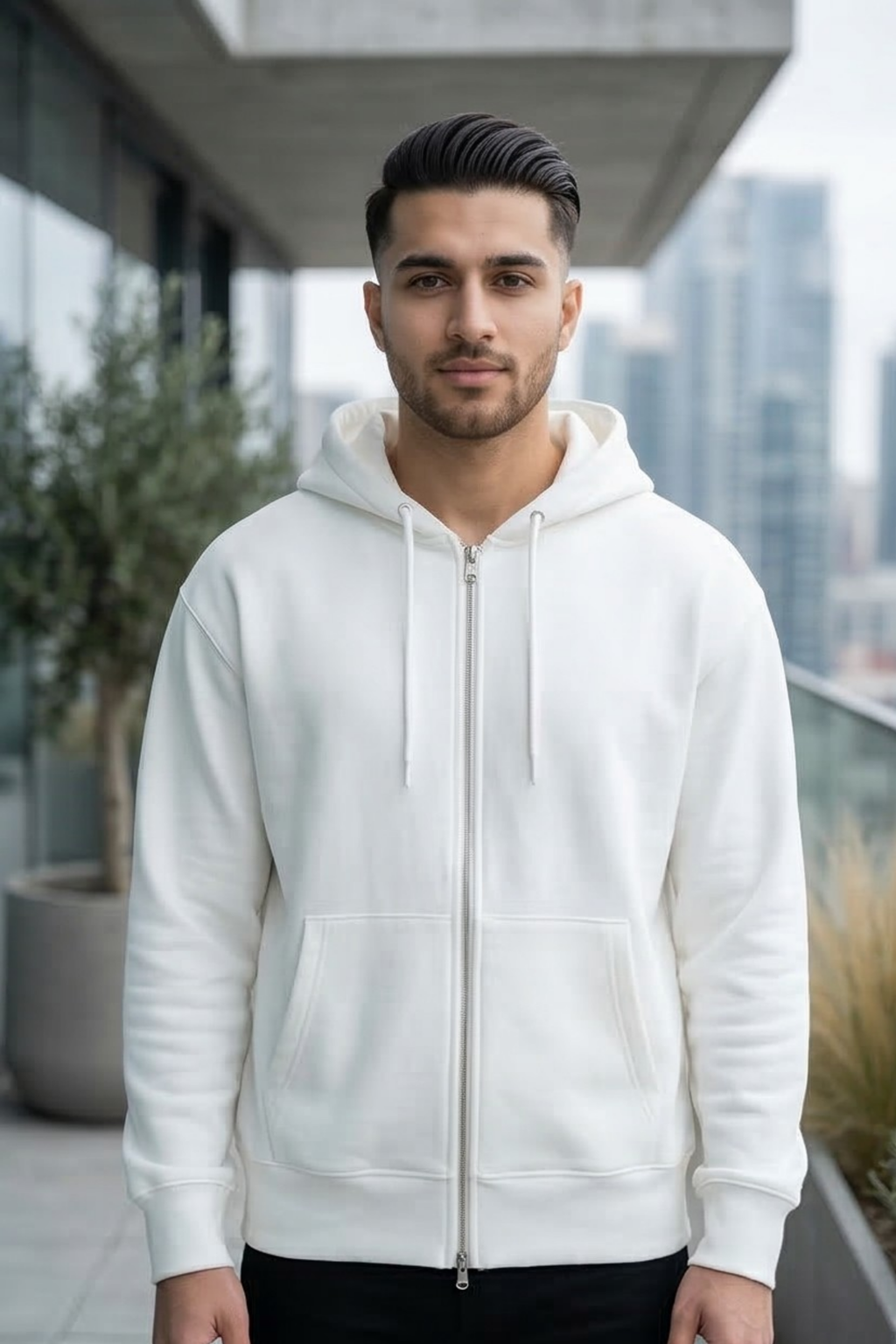 White Zipper Hoodie