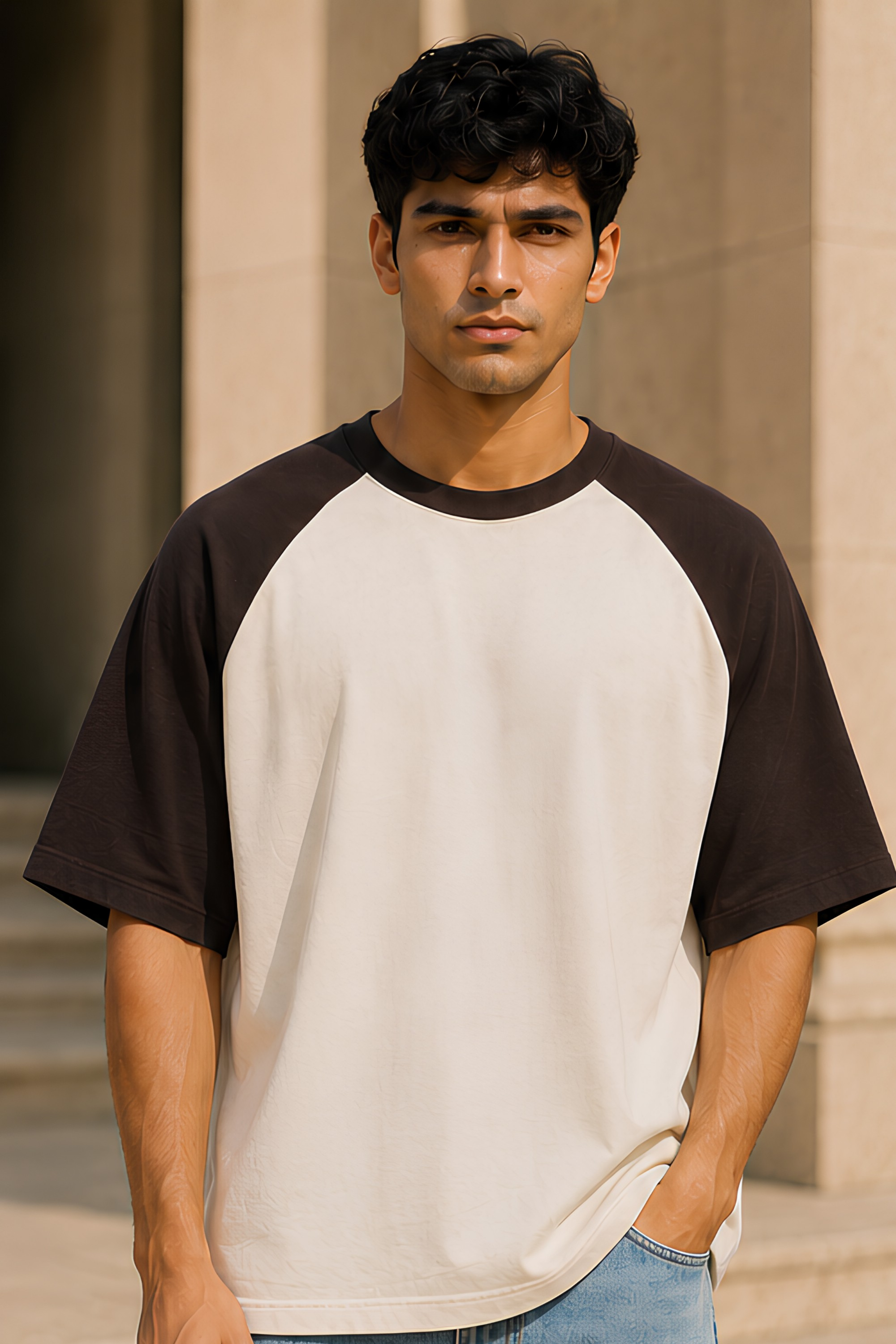 Coffee Brown Off White Oversized Raglan T-Shirt