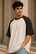 Coffee Brown Off White Oversized Raglan T-Shirt