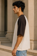 Coffee Brown Off White Oversized Raglan T-Shirt