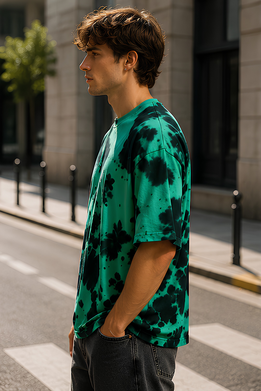 Green Black Tie Dye Oversized T-Shirt