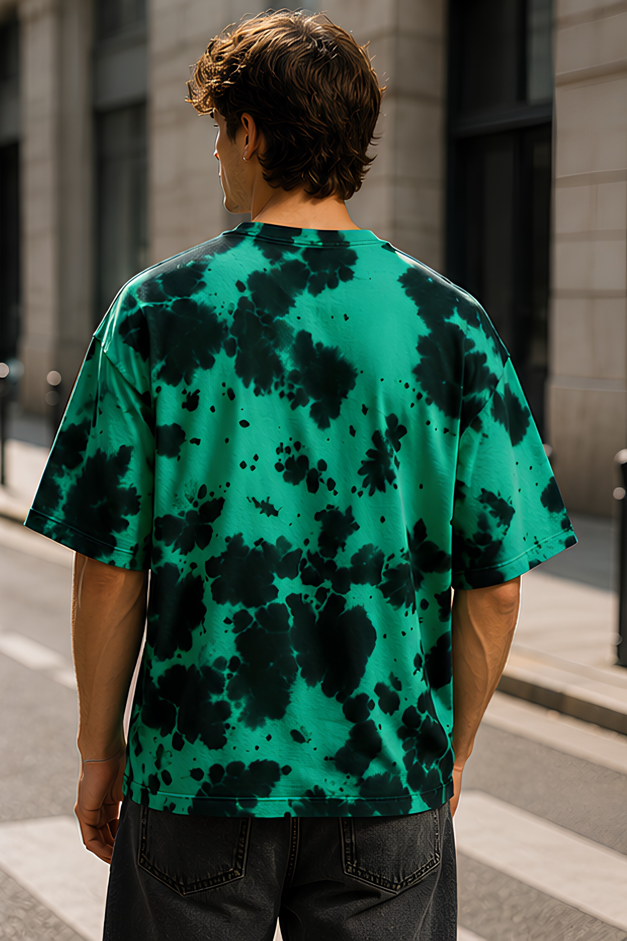 Green Black Tie Dye Oversized T-Shirt