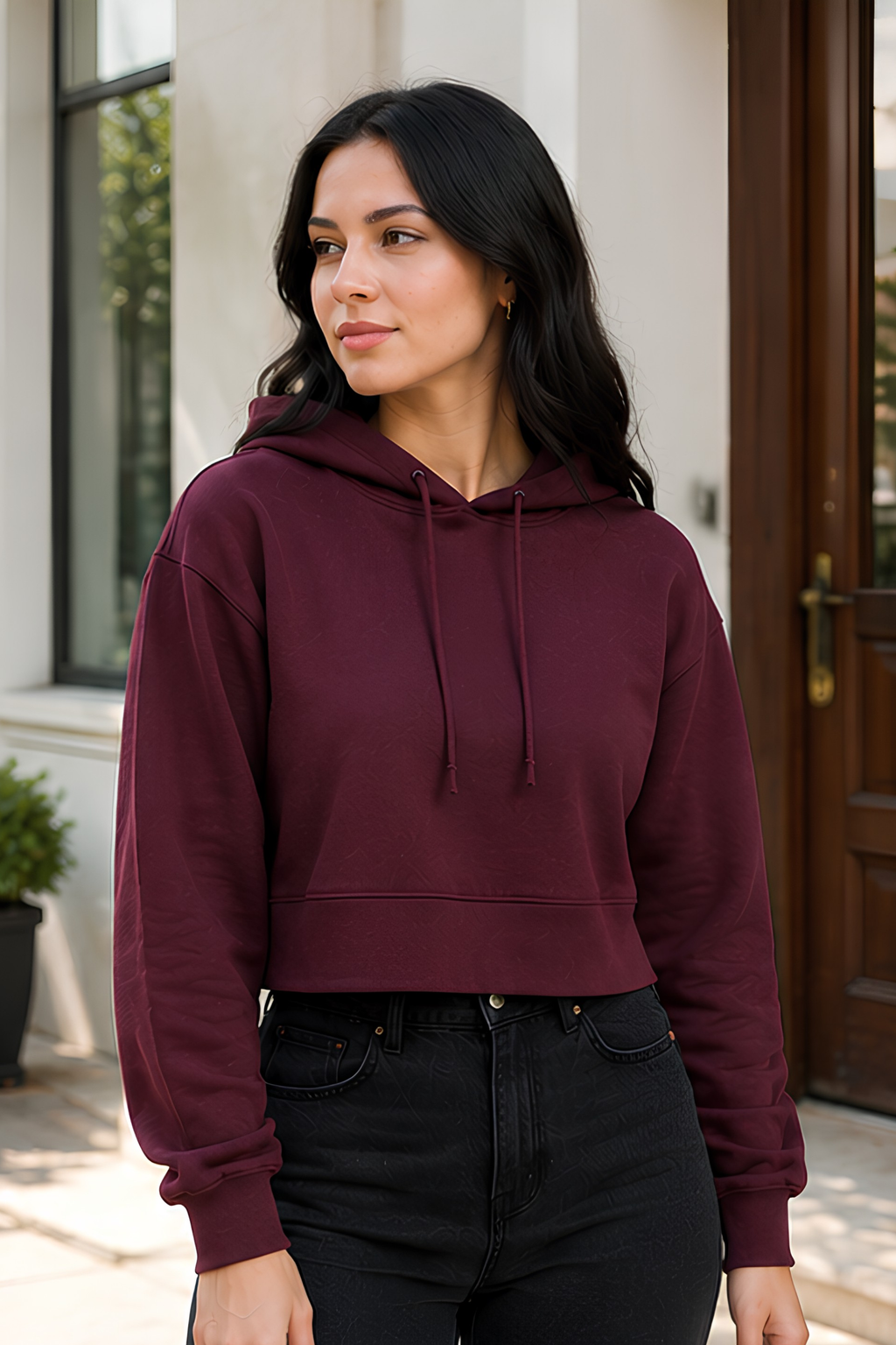 Maroon Female Cropped Hoodie