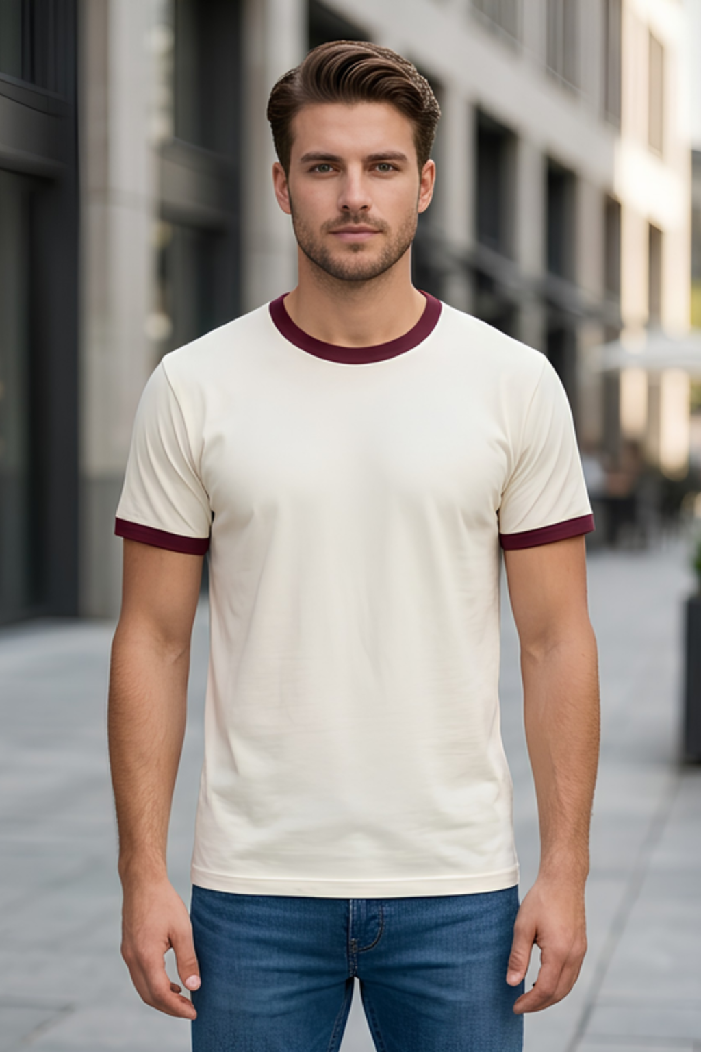 Maroon Off White Ringer T-Shirt