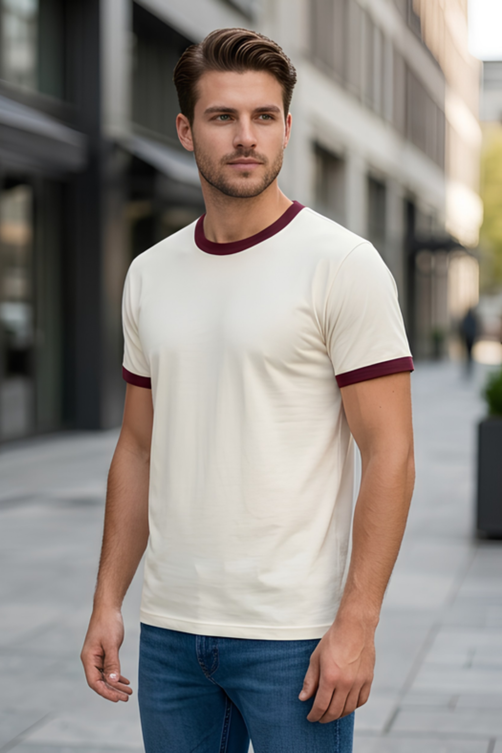 Maroon Off White Ringer T-Shirt