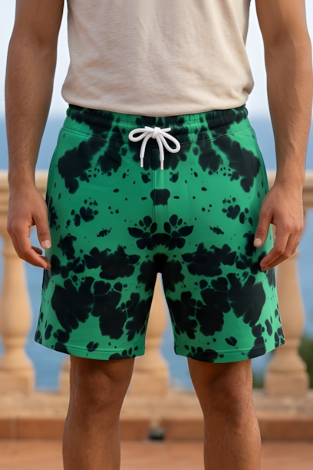 Green Black Tie Dye Shorts
