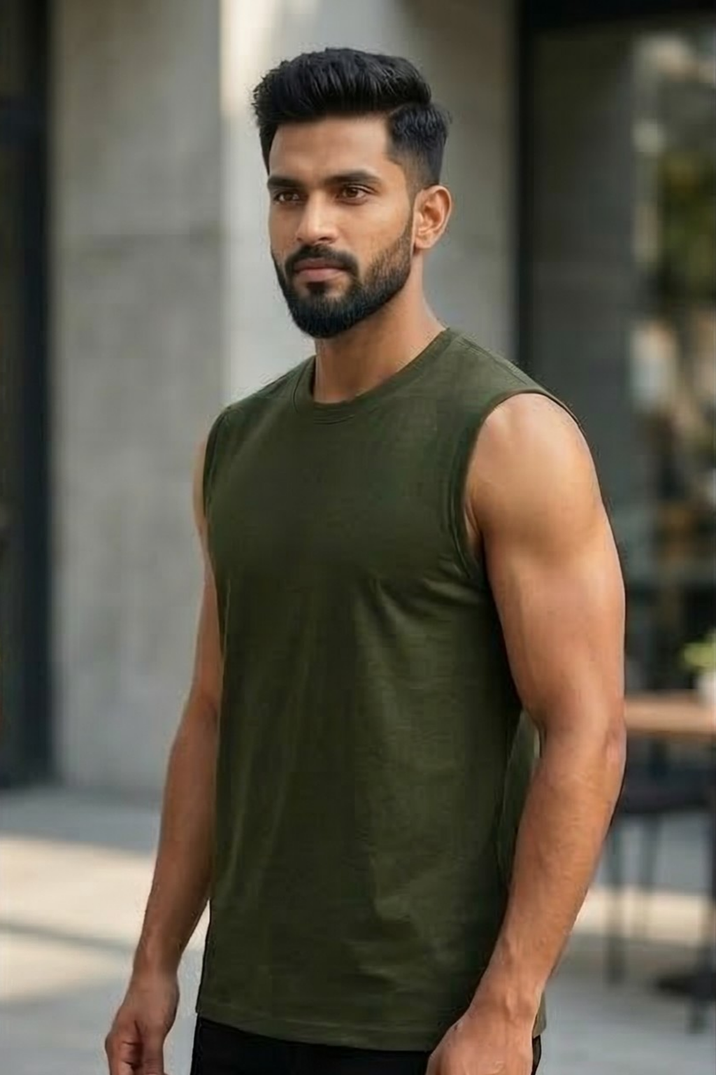 Olive Green Men's Sleeveless T-Shirt