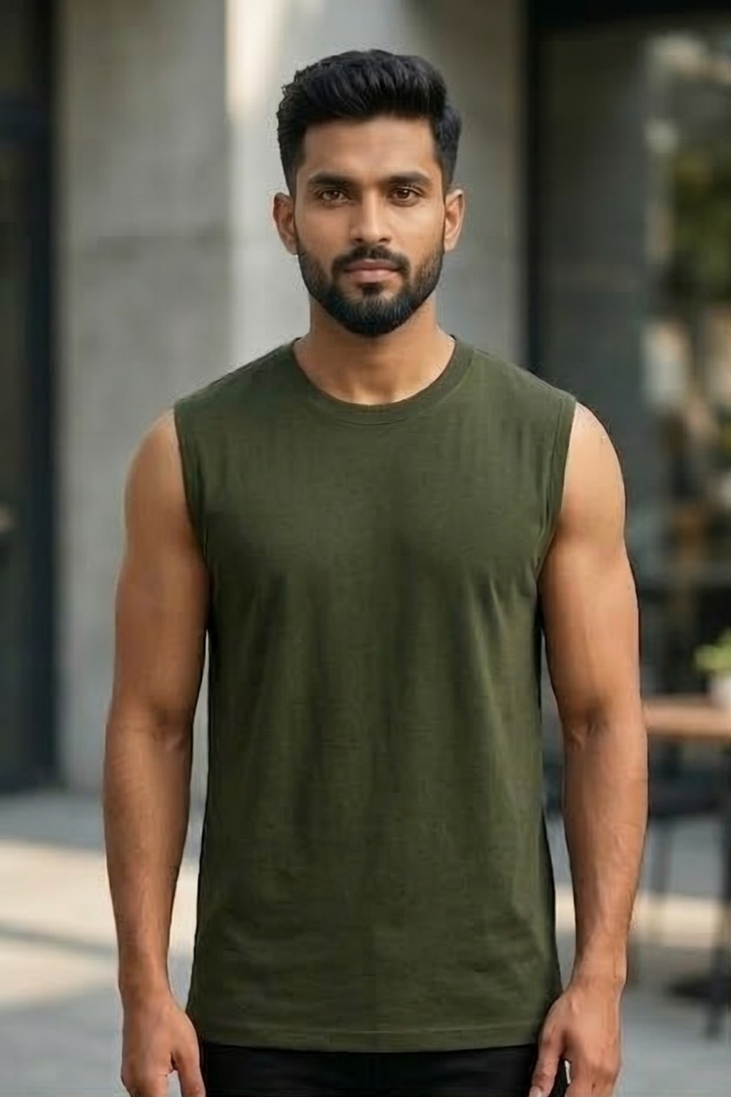 Olive Green Men's Sleeveless T-Shirt
