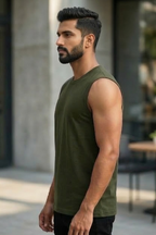 Olive Green Men's Sleeveless T-Shirt