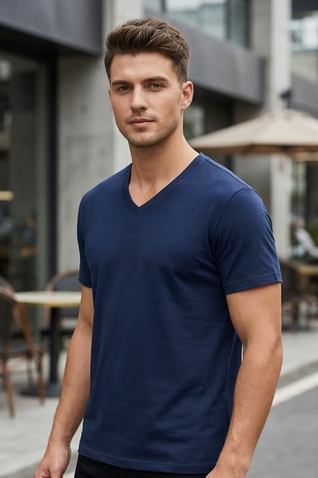 Navy Blue V Neck T-Shirt