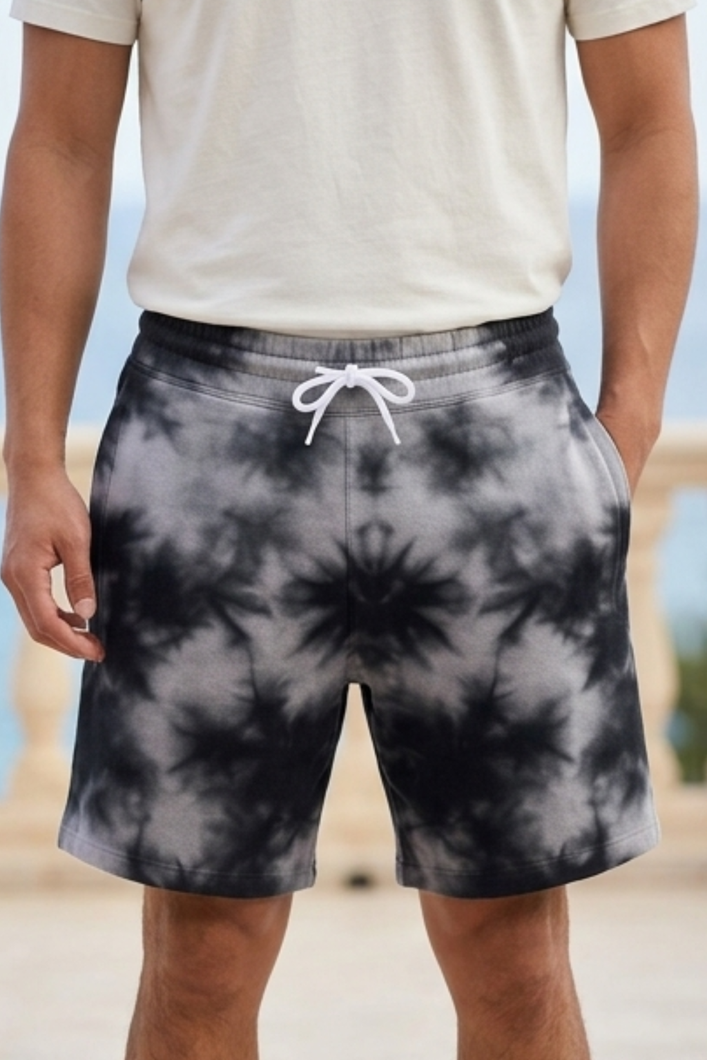 White Black Tie Dye Shorts