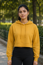 Mustard Yellow Female Cropped Hoodie
