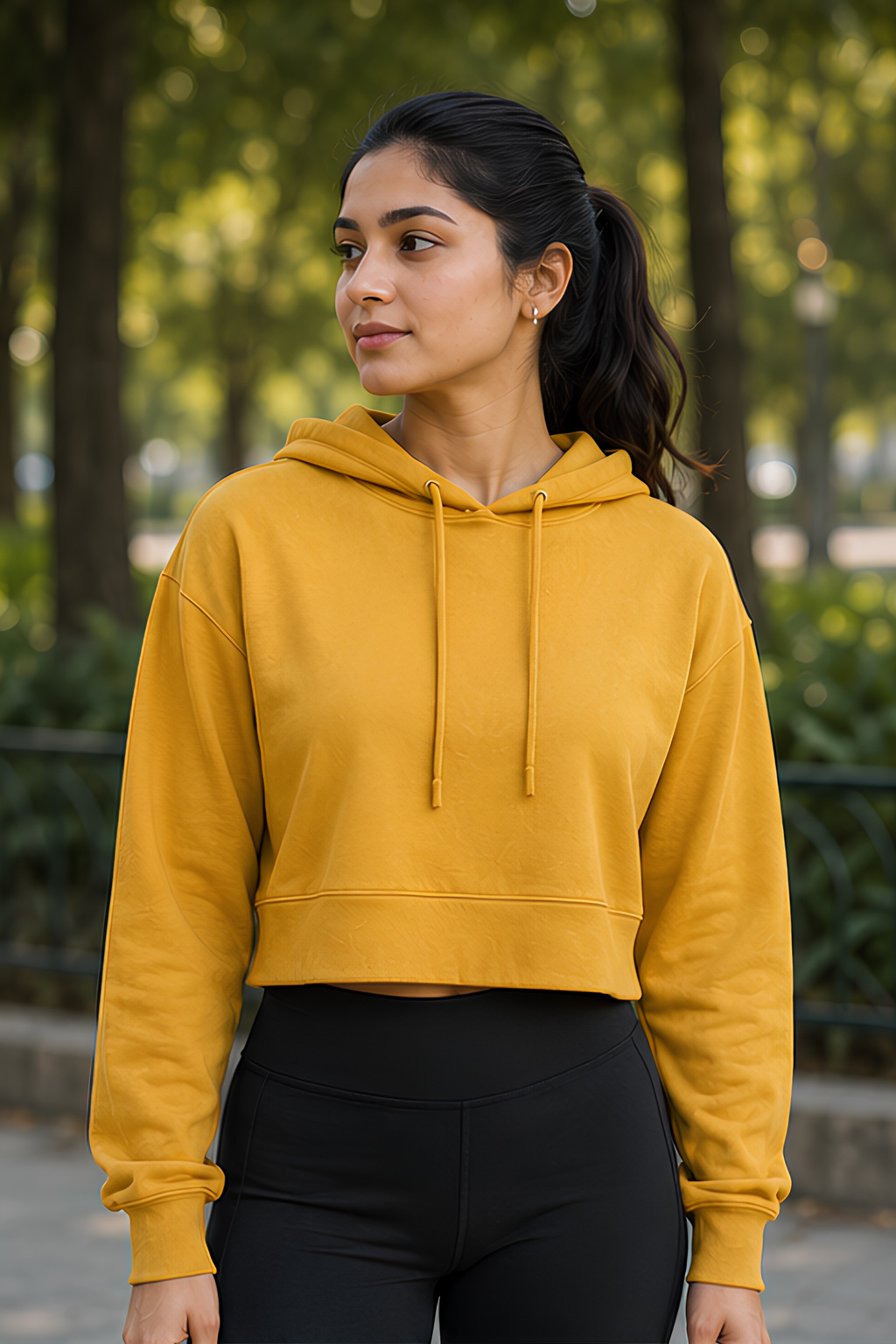 Mustard Yellow Female Cropped Hoodie