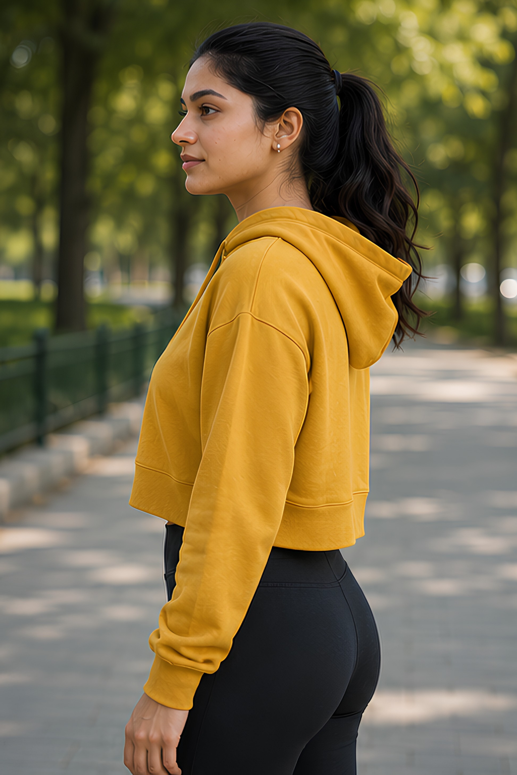 Mustard Yellow Female Cropped Hoodie