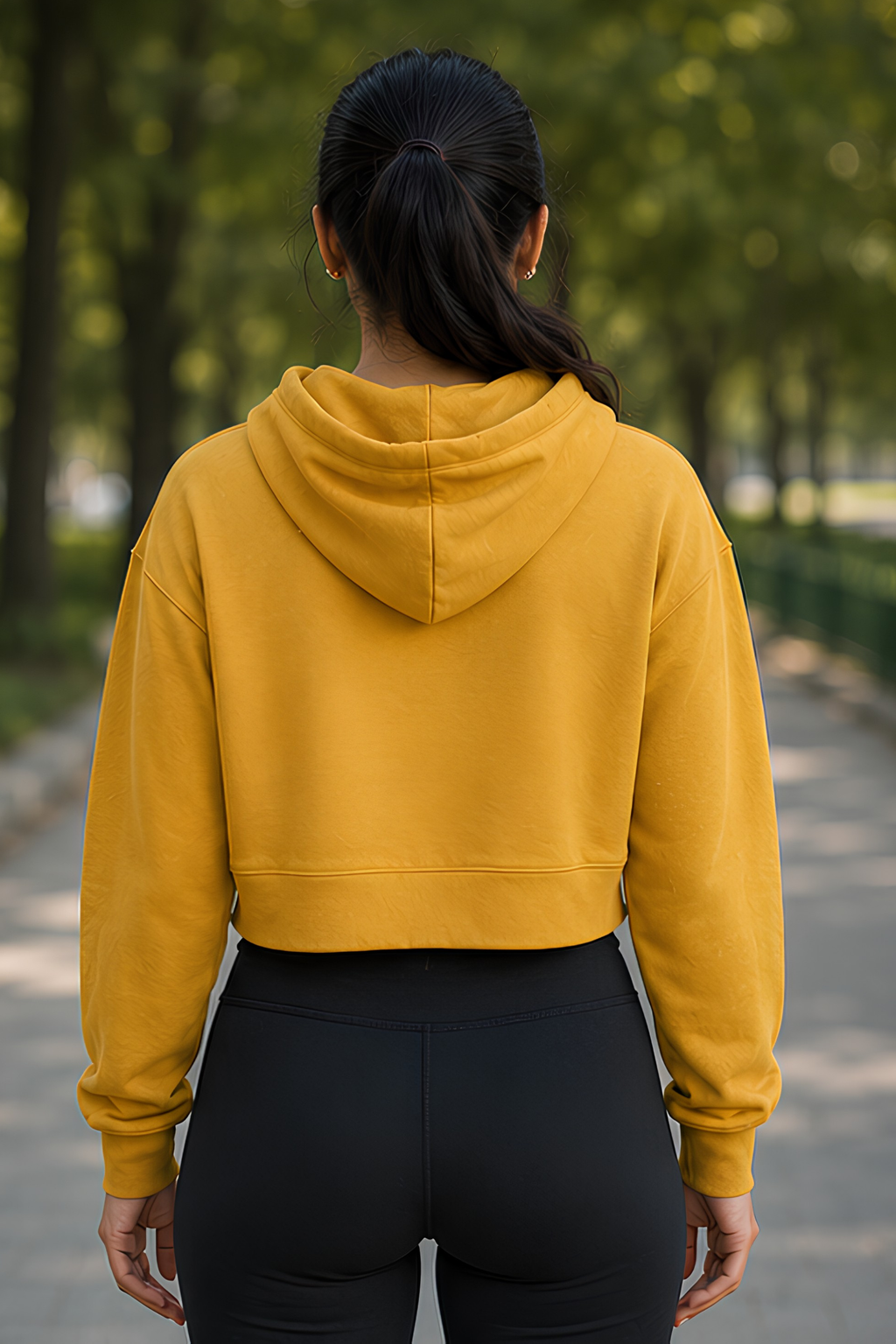 Mustard Yellow Female Cropped Hoodie