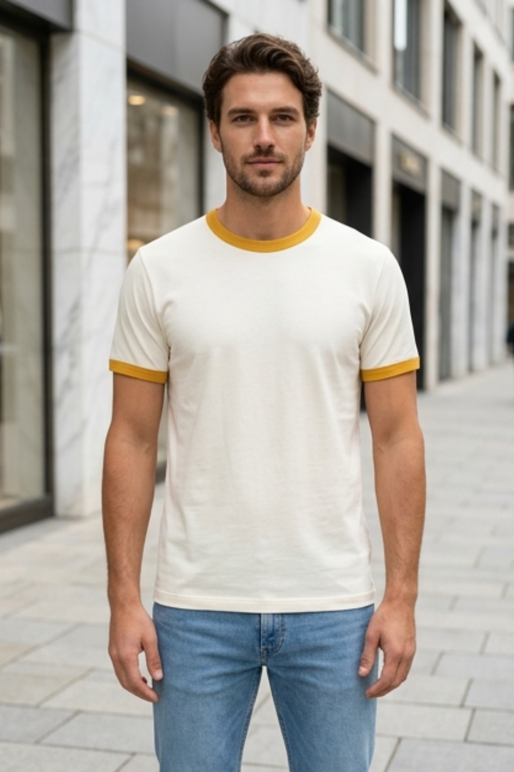 Mustard Yellow Off White Ringer T-Shirt