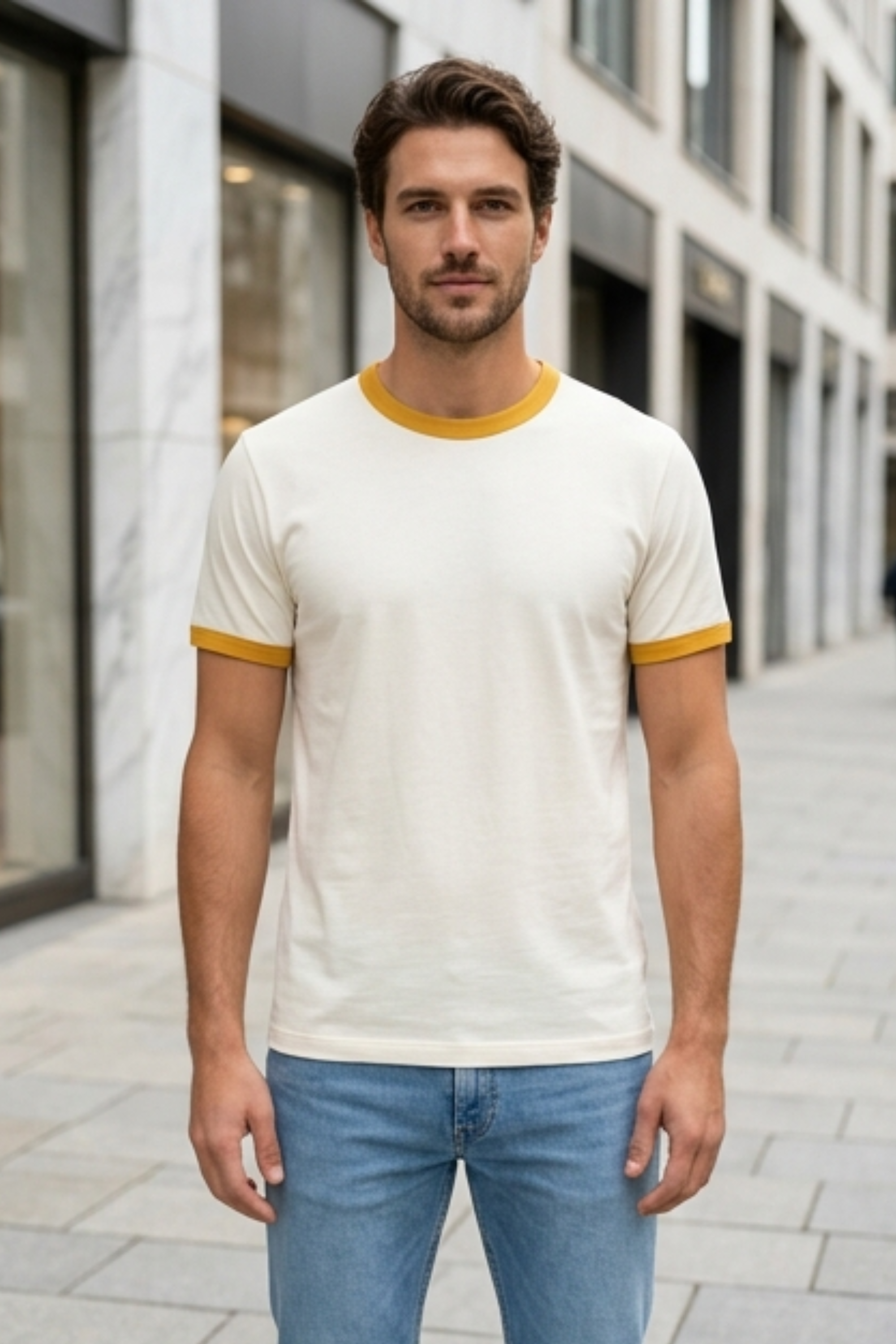 Mustard Yellow Off White Ringer T-Shirt