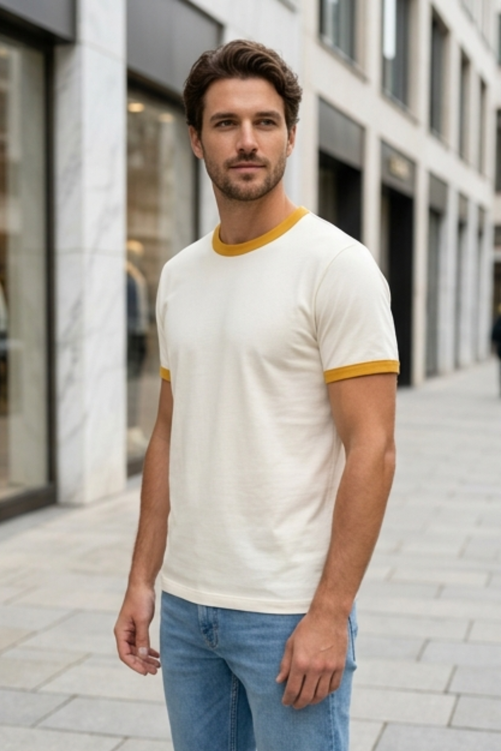 Mustard Yellow Off White Ringer T-Shirt