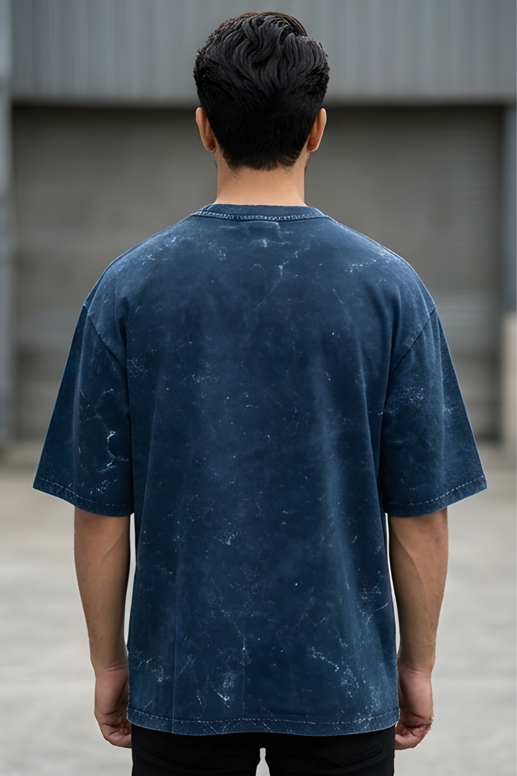 Navy Blue Acid Washed Oversized T-Shirt
