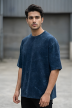Navy Blue Acid Washed Oversized T-Shirt