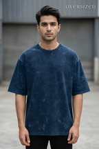 Navy Blue Acid Washed Oversized T-Shirt