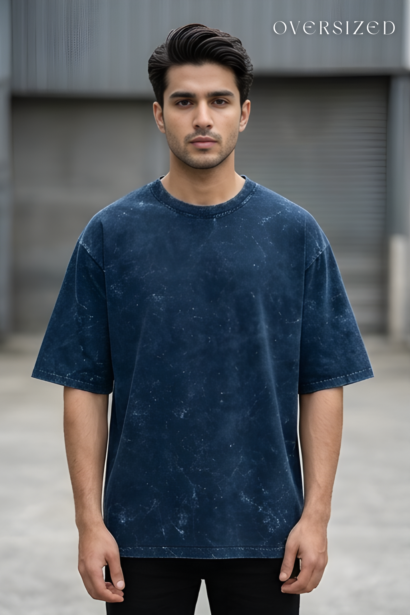 Navy Blue Acid Washed Oversized T-Shirt