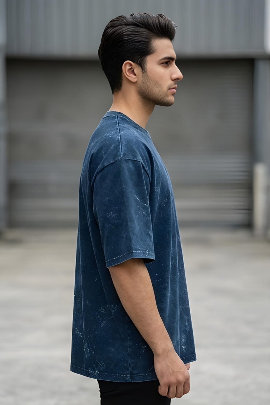 Navy Blue Acid Washed Oversized T-Shirt