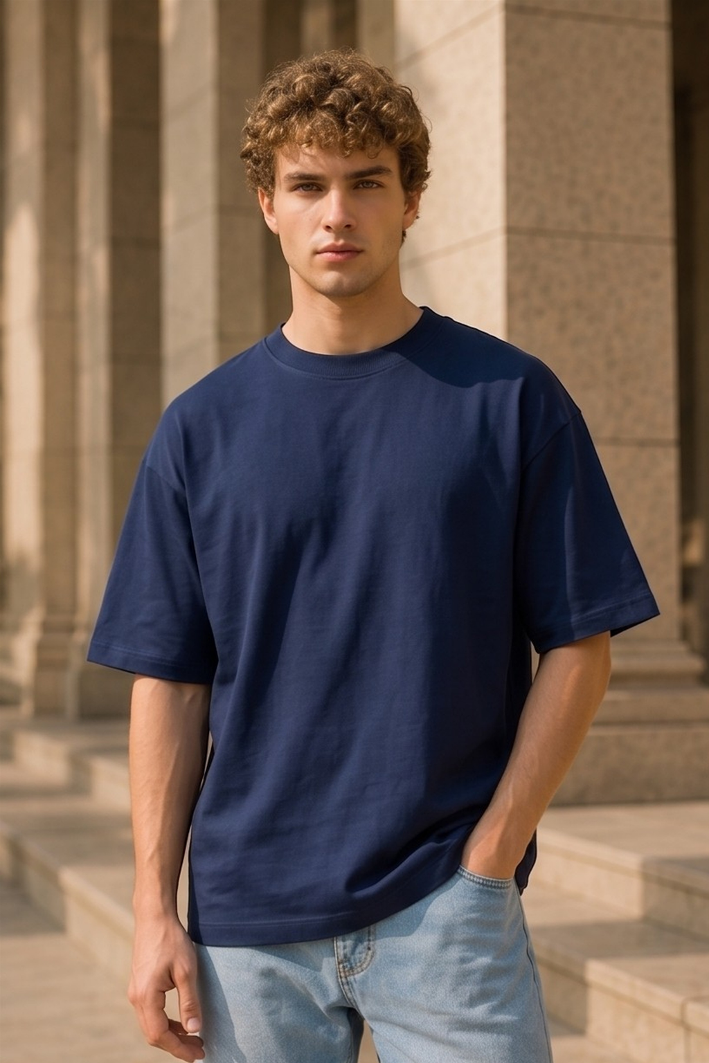Navy Blue Terry Oversized T-Shirt