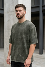 Olive Green Acid Washed Oversized T-Shirt