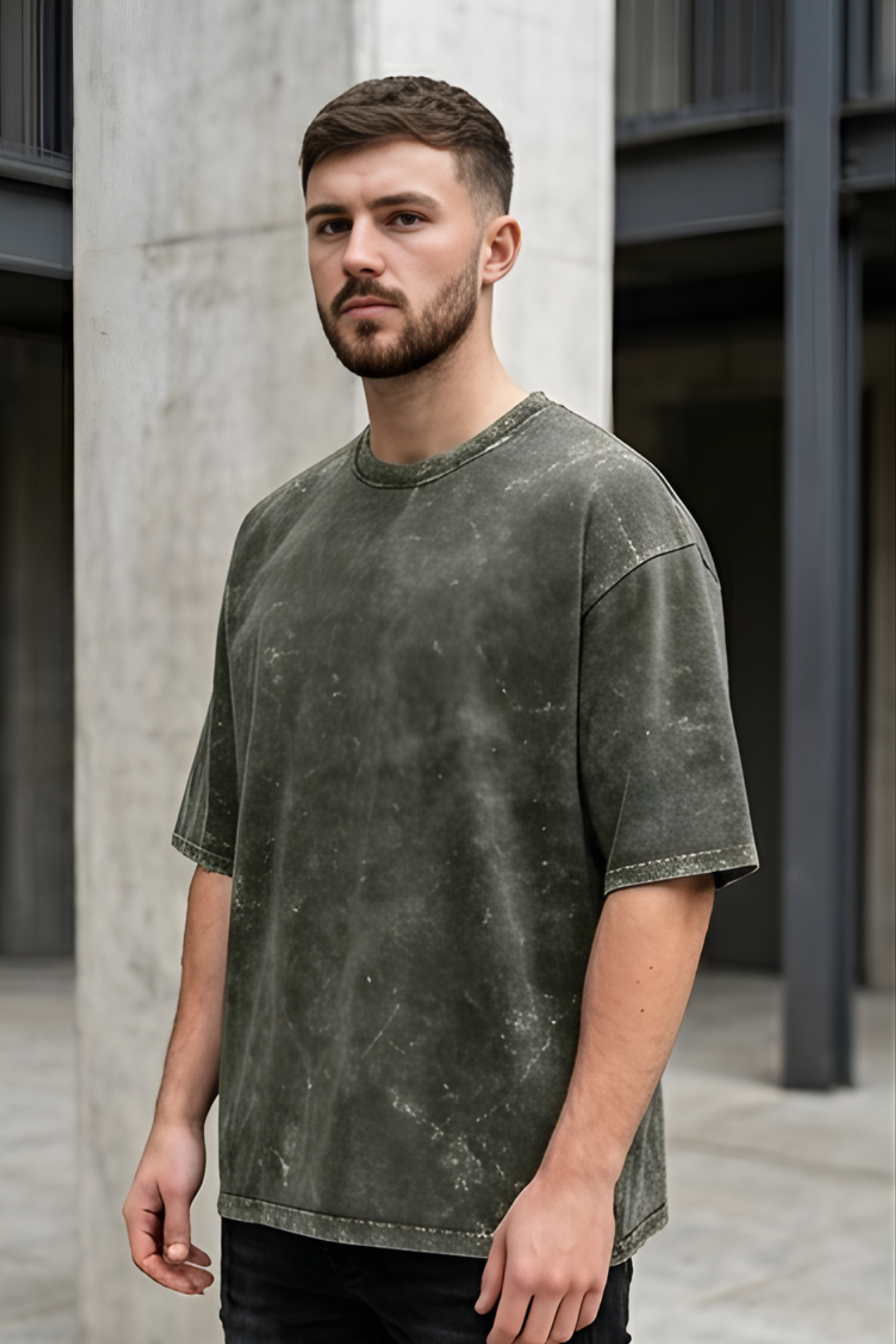 Olive Green Acid Washed Oversized T-Shirt