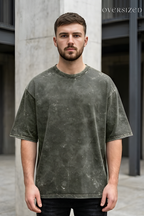 Olive Green Acid Washed Oversized T-Shirt