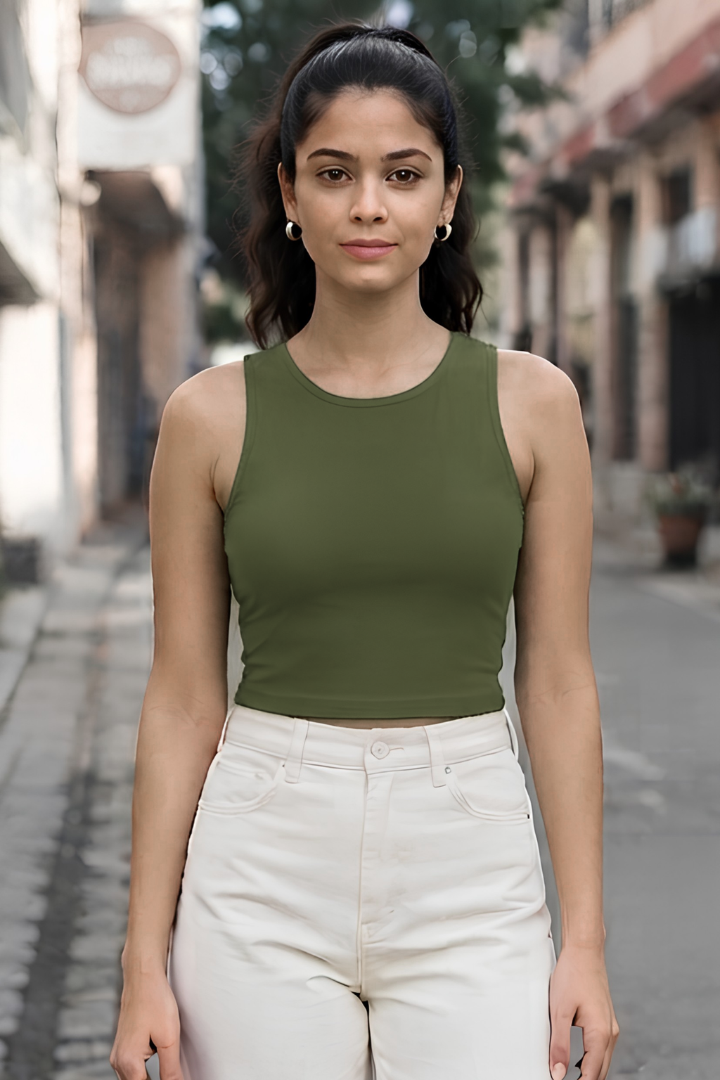 Olive Green Crop Tank