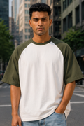 Olive Green Off White Oversized Raglan T-Shirt