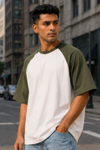 Olive Green Off White Oversized Raglan T-Shirt