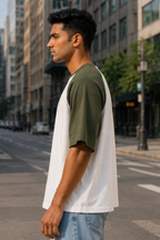 Olive Green Off White Oversized Raglan T-Shirt