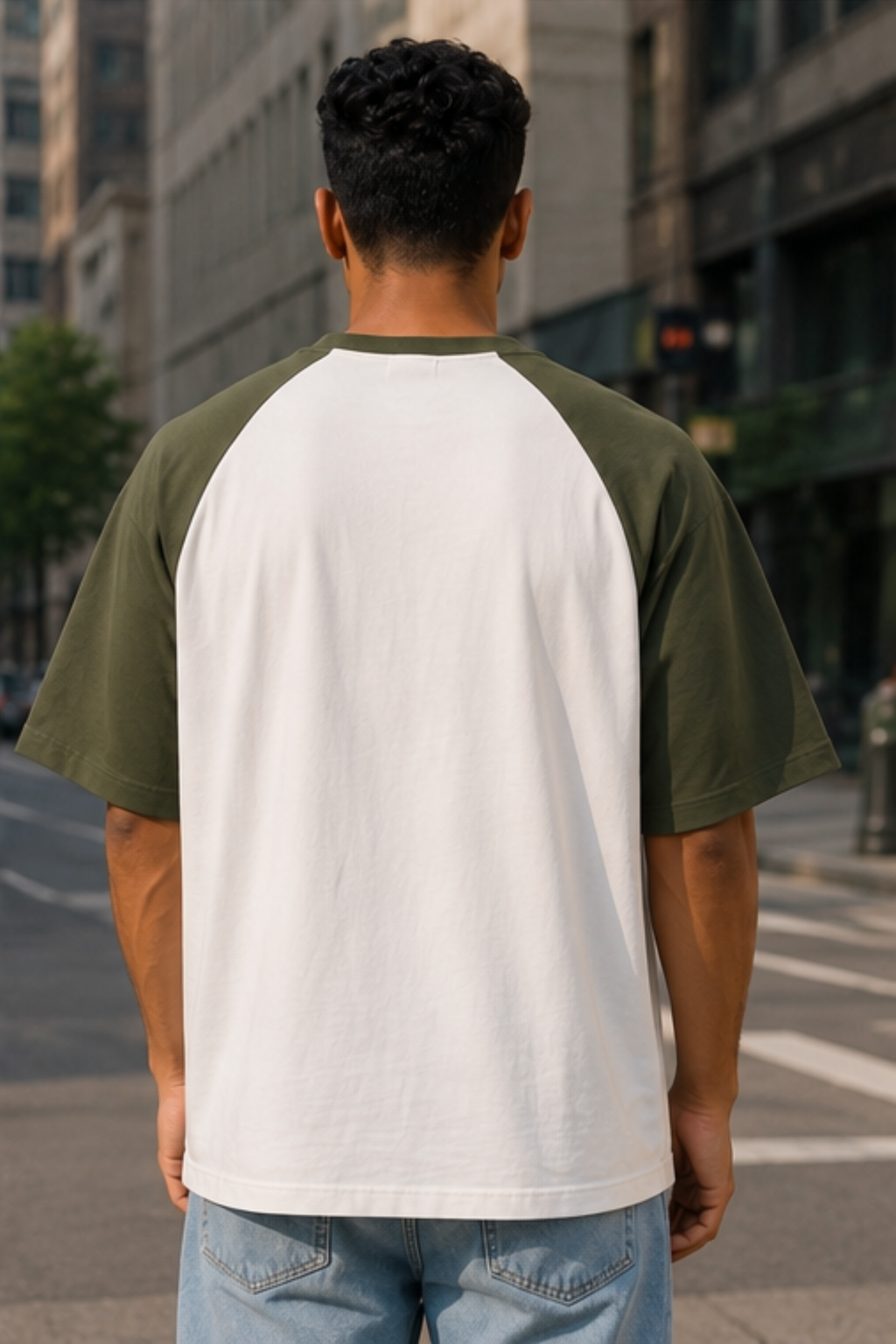 Olive Green Off White Oversized Raglan T-Shirt