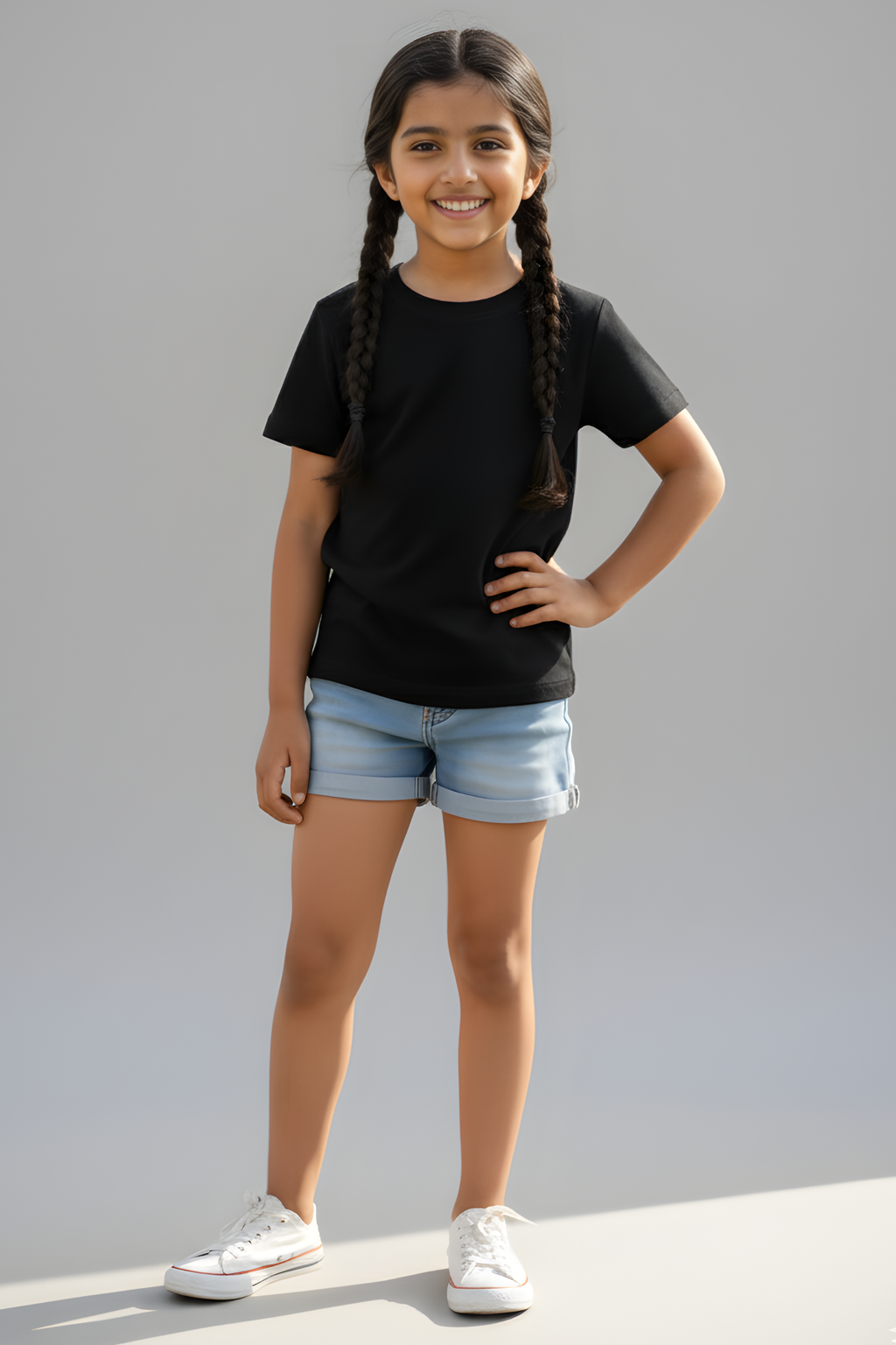 Black Kids's Crew Neck T-Shirt