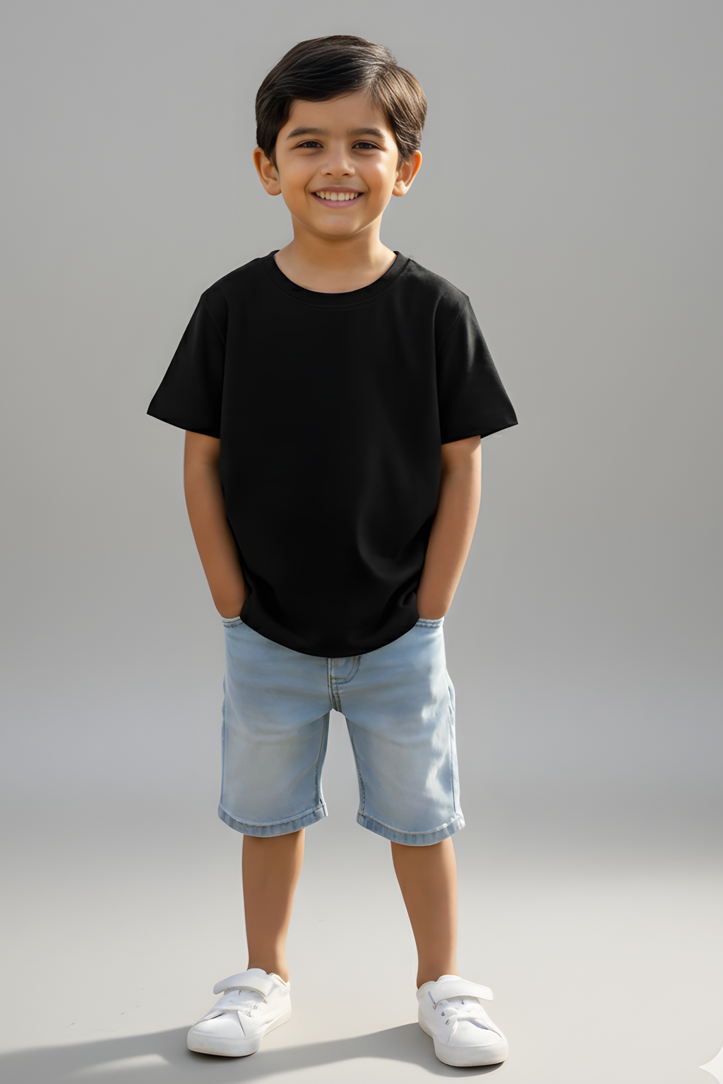 Black Kids's Crew Neck T-Shirt