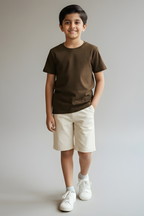 Coffee Brown Kid's Crew Neck T-Shirt