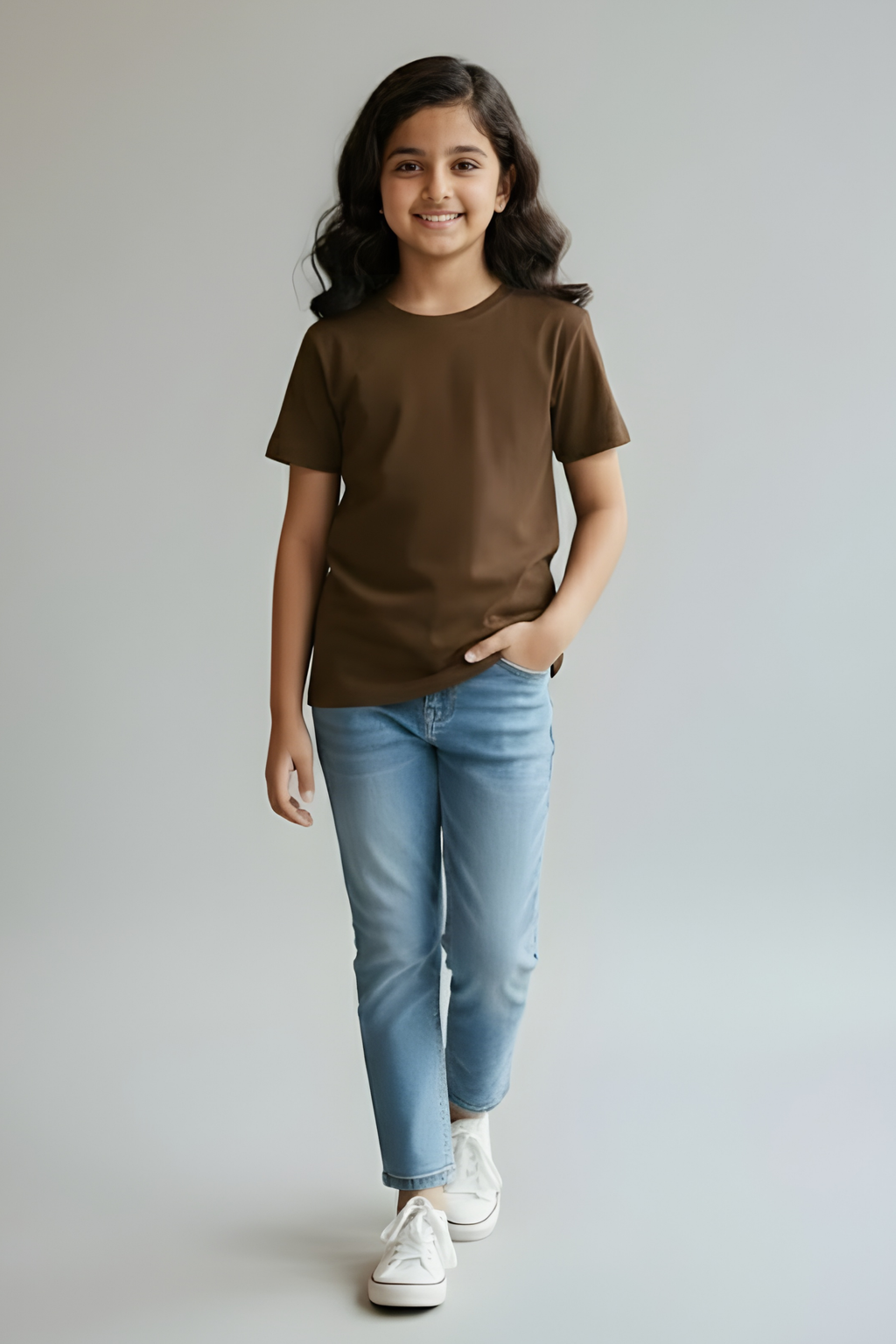 Coffee Brown Kid's Crew Neck T-Shirt